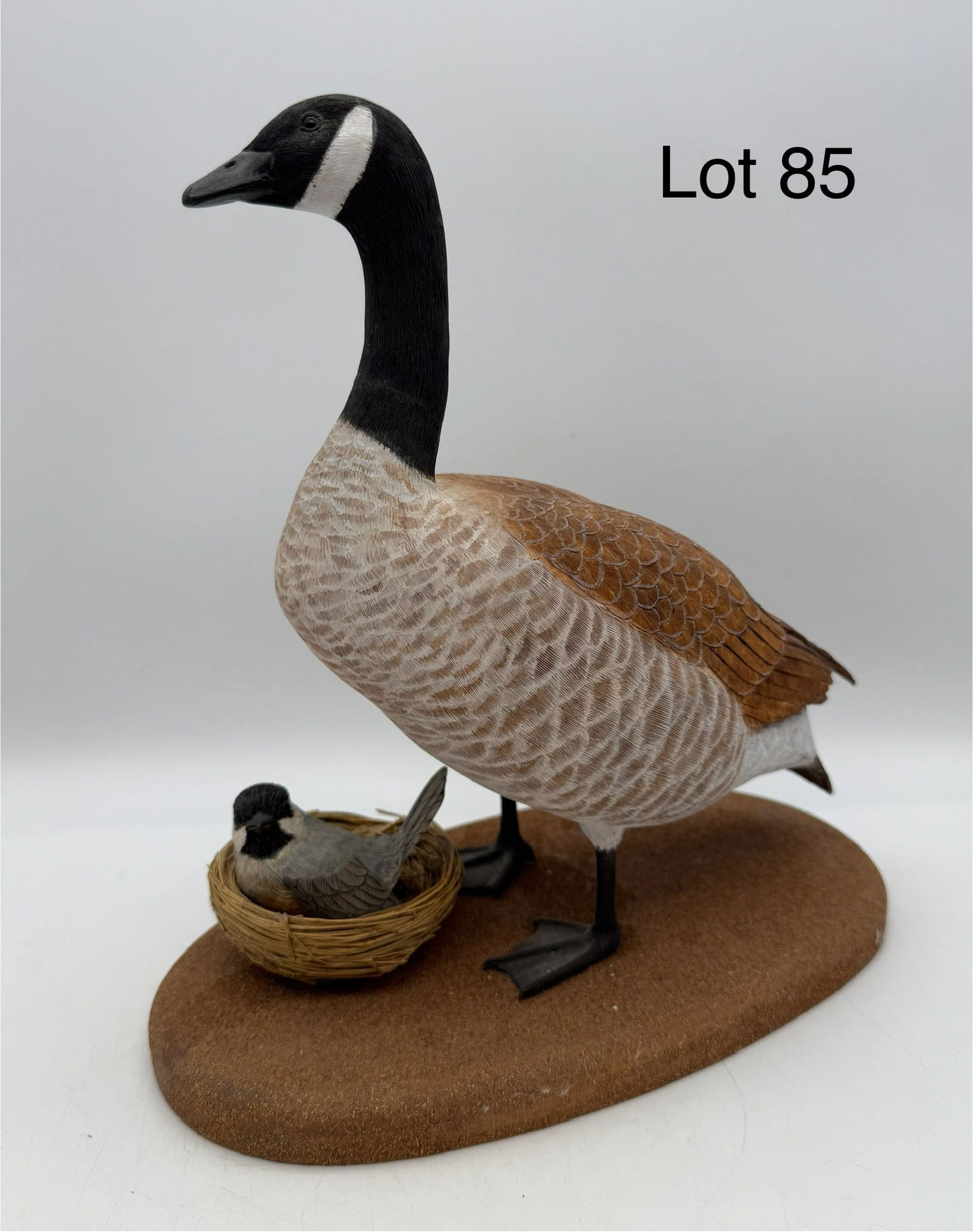 Signed Hand Carved Miniature Canada Goose and Black Capped Chickadee (1 of 11)
