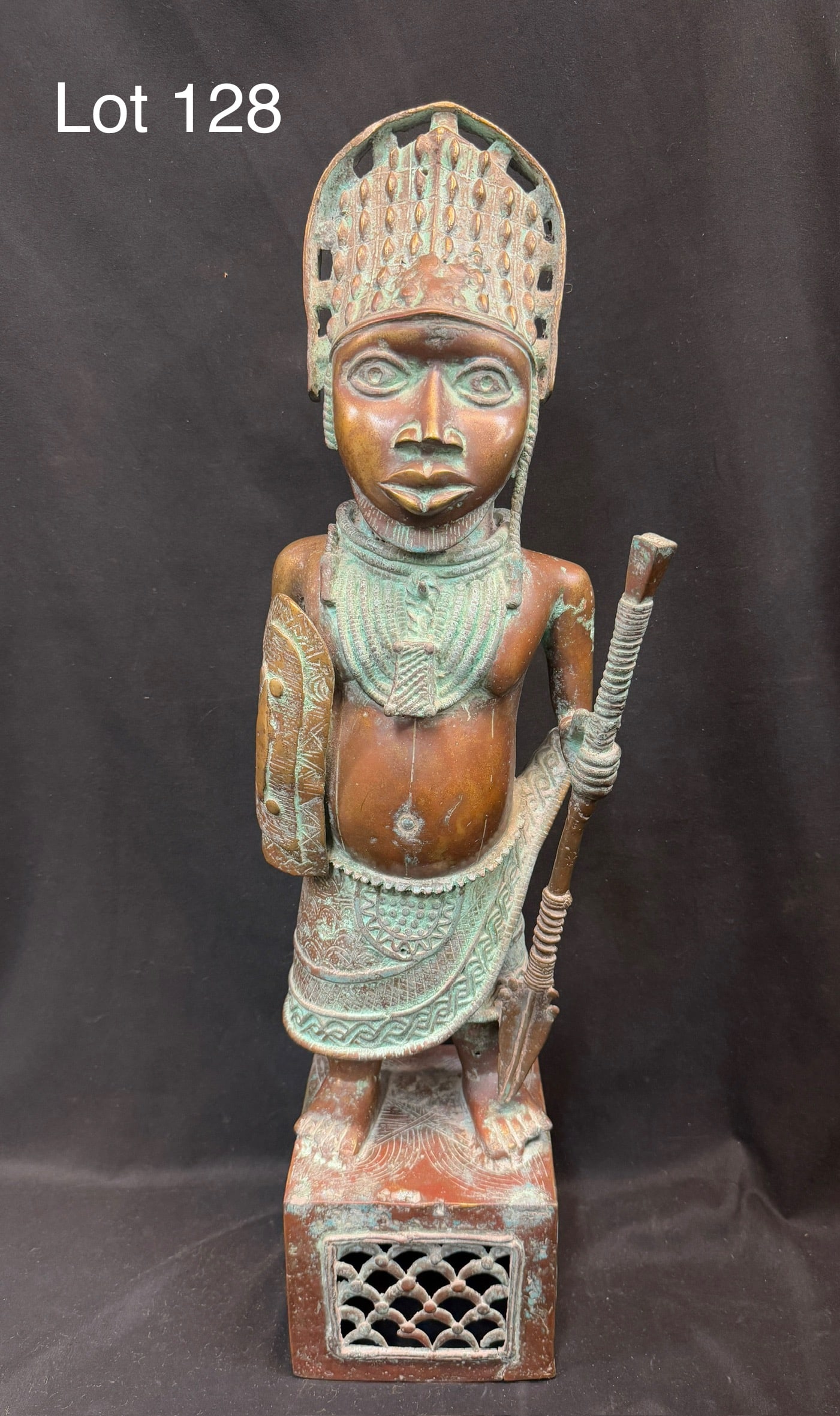 20th C. Benin Bronze Statue of a Warrior (1 of 10)