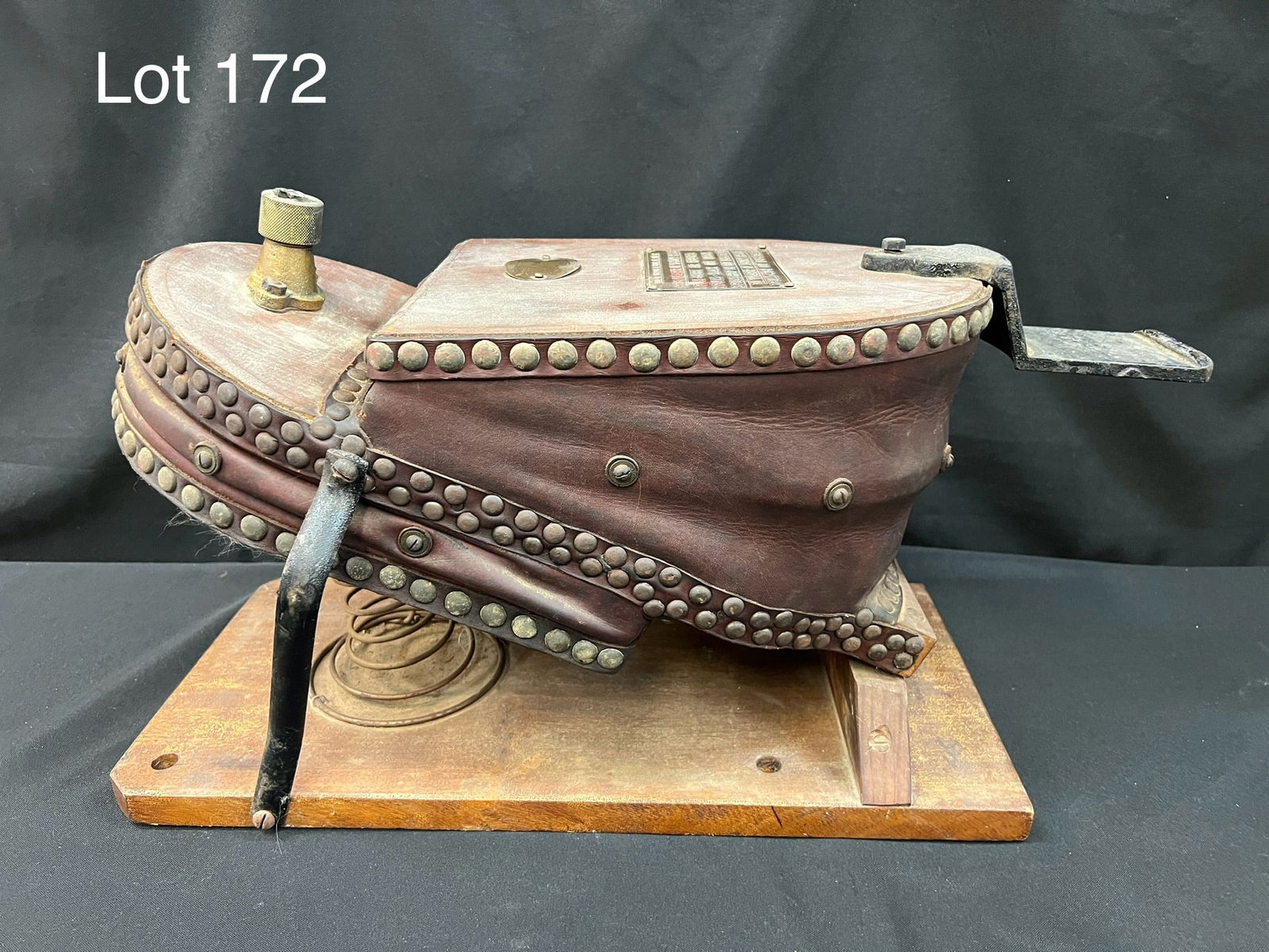 Siebe Gorman & Co Mines Rescue Air-Line Foot Bellows: Siebe Gorman & Co. Neptune Works foot bellows used by mines rescue teams in the U.K. in the early 1900's. Manufactured in Chessington, Surrey and composed of mahogany wood, studded leather, and iron.