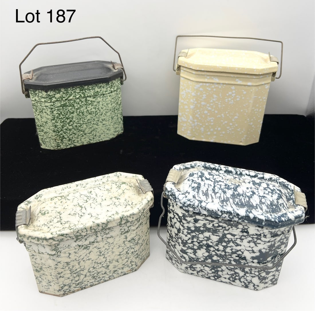 Variety of Vintage Metal Enameled Canteen Lunch Pails (1 of 9)