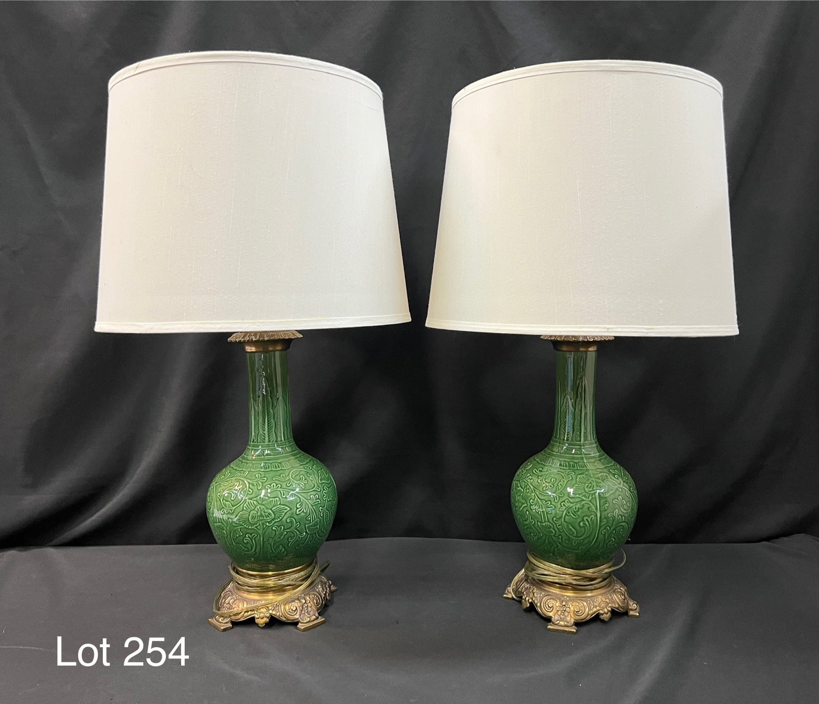 Pair of Asian Green Glazed Pottery Table Lamps (1 of 13)