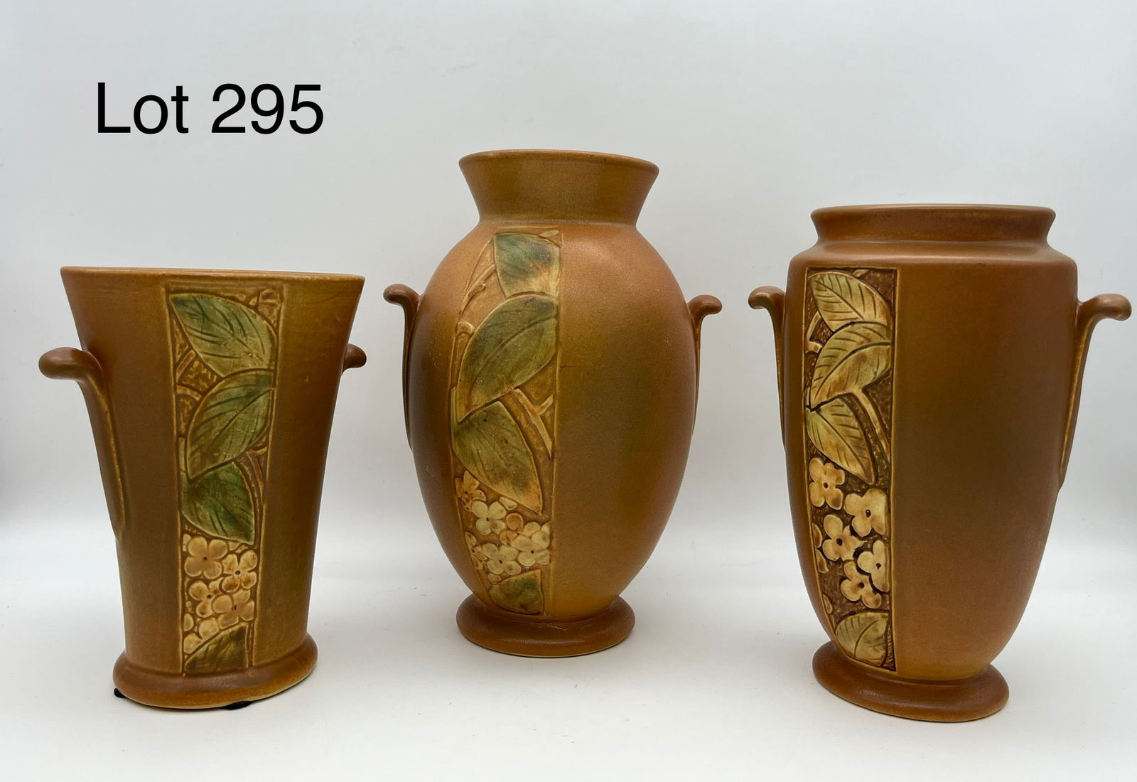Selection of Weller Pottery Brown Velva Pattern Vases (1 of 12)