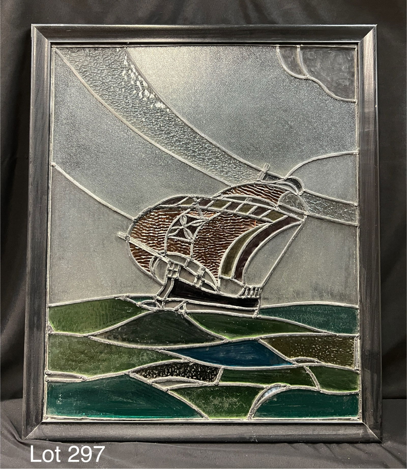 Vintage Stained Glass Panel of Sailing Ship (1 of 5)