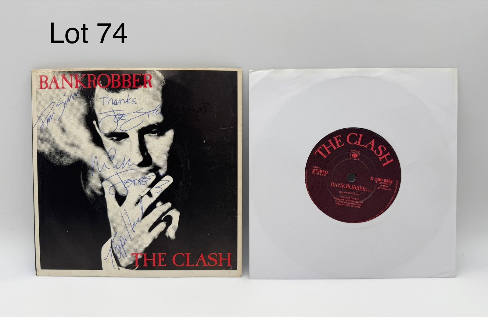 The Clash 'Bankrobber' Vinyl 45 Single, Signed by the Band (1 of 8)