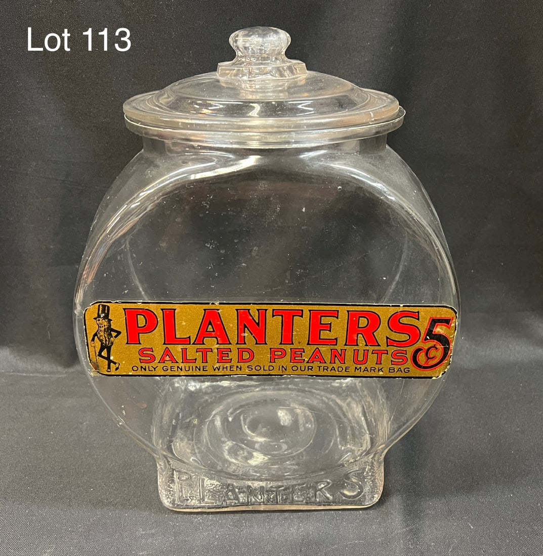 Antique Planters Peanuts Glass Fish Bowl Jar With Lid (1 of 5)