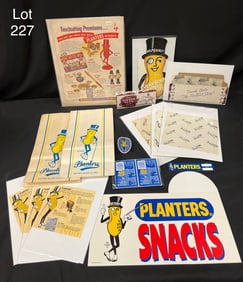 Lot of Vintage Planters Mr. Peanut Ads, Signs and Packaging