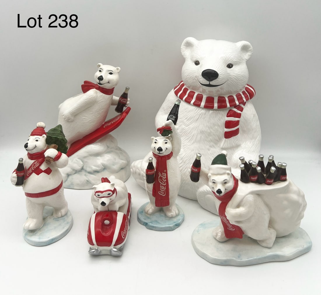 Lot of 1990s Ceramic Coca-Cola Bears (1 of 10)