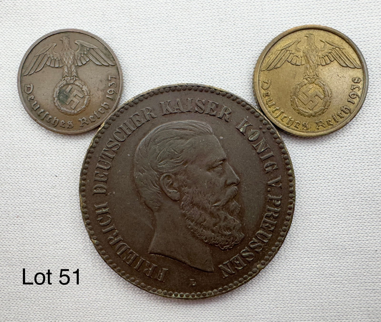 1888 Germany Friedrich / Wilhelm II Bronze Commemorative Medal plus a 2 and a 10 Reichspfennig 1937 (1 of 5)