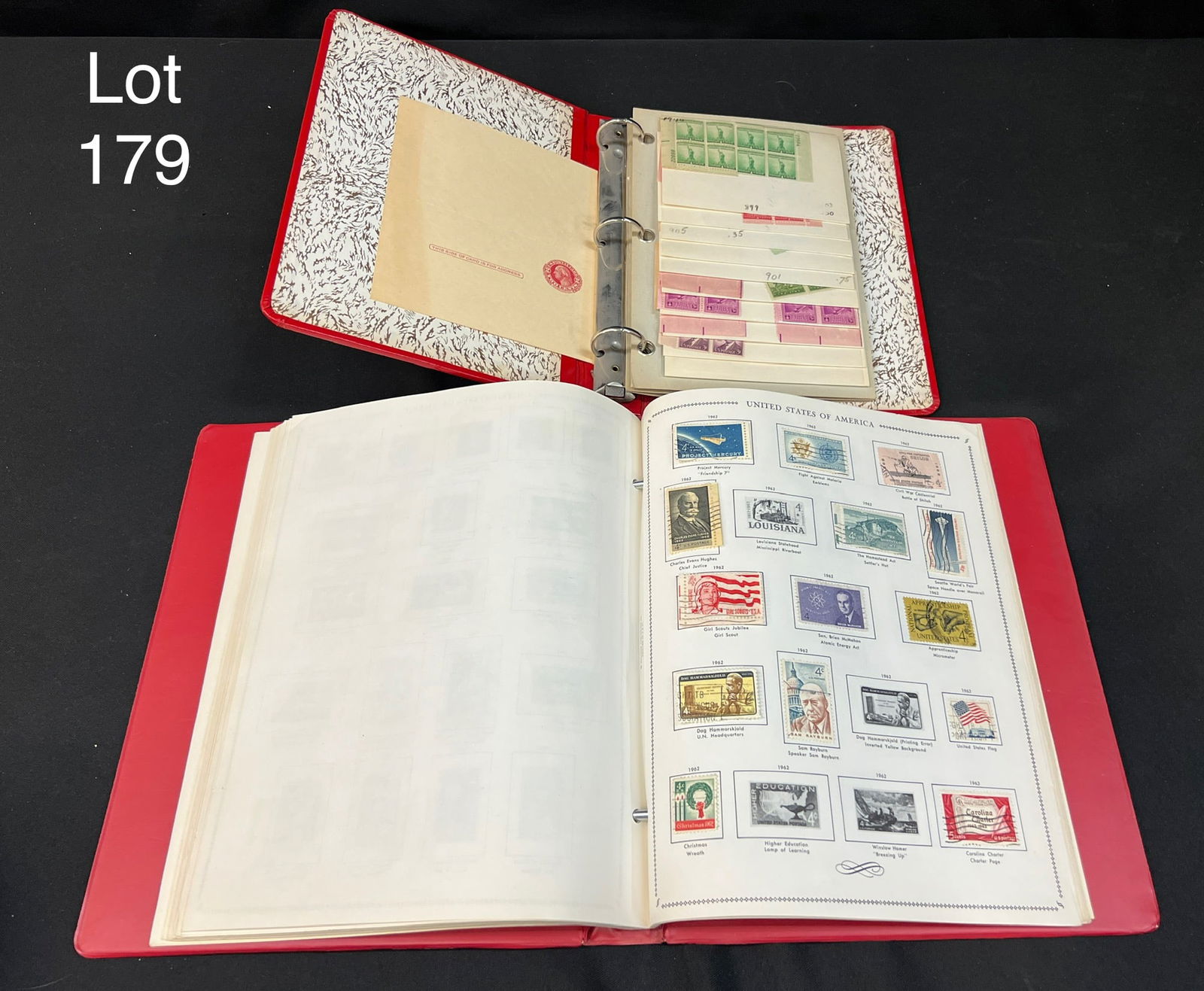 Collection of United States Stamps: Two small binders filled with United States stamps. Stamps are hinge mounted.
