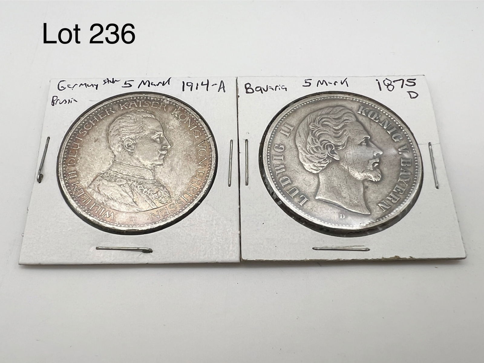 A Lot of 2 Funf (5) Marks German States / Prussia Silver Coins (1 of 5)