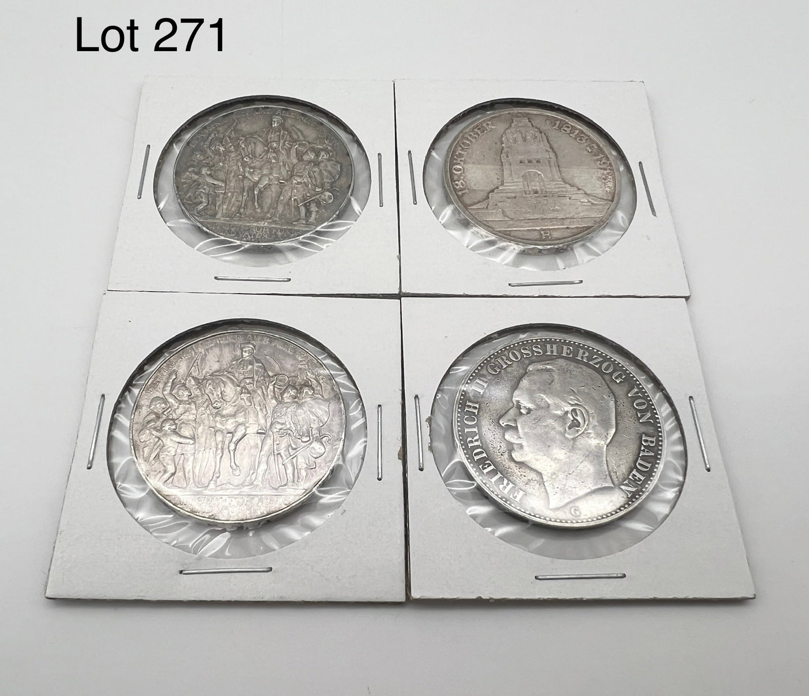 A Lot of 4 Drei (3) Marks Deutsches Reich Silver Coins: Four Drei (3) Mark silver coins, 1912-G, 1913-E, two 1913. 90 % silver.