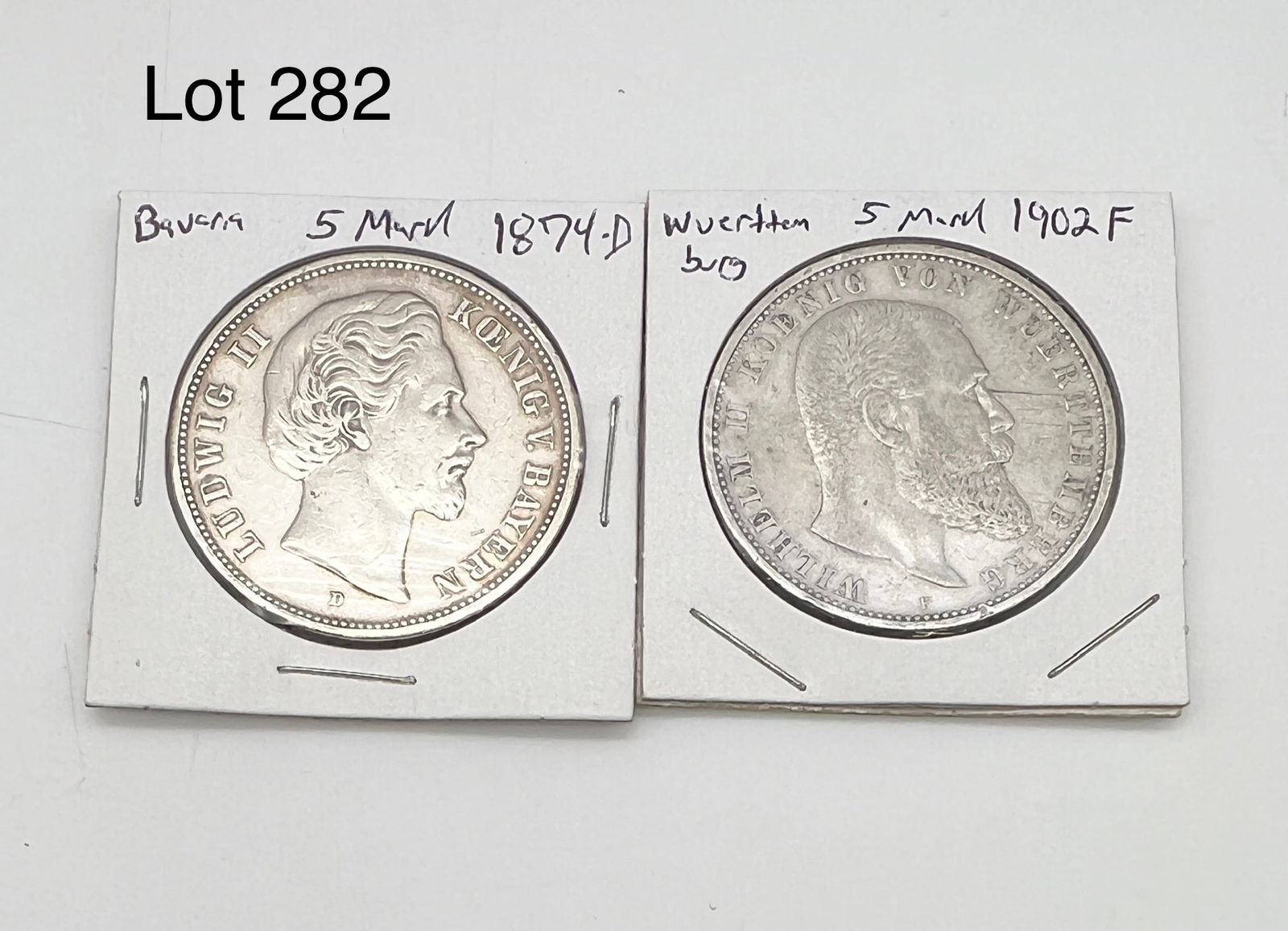 A Lot of 2 Funf (5) Marks German States / Prussia Silver Coins (1 of 5)