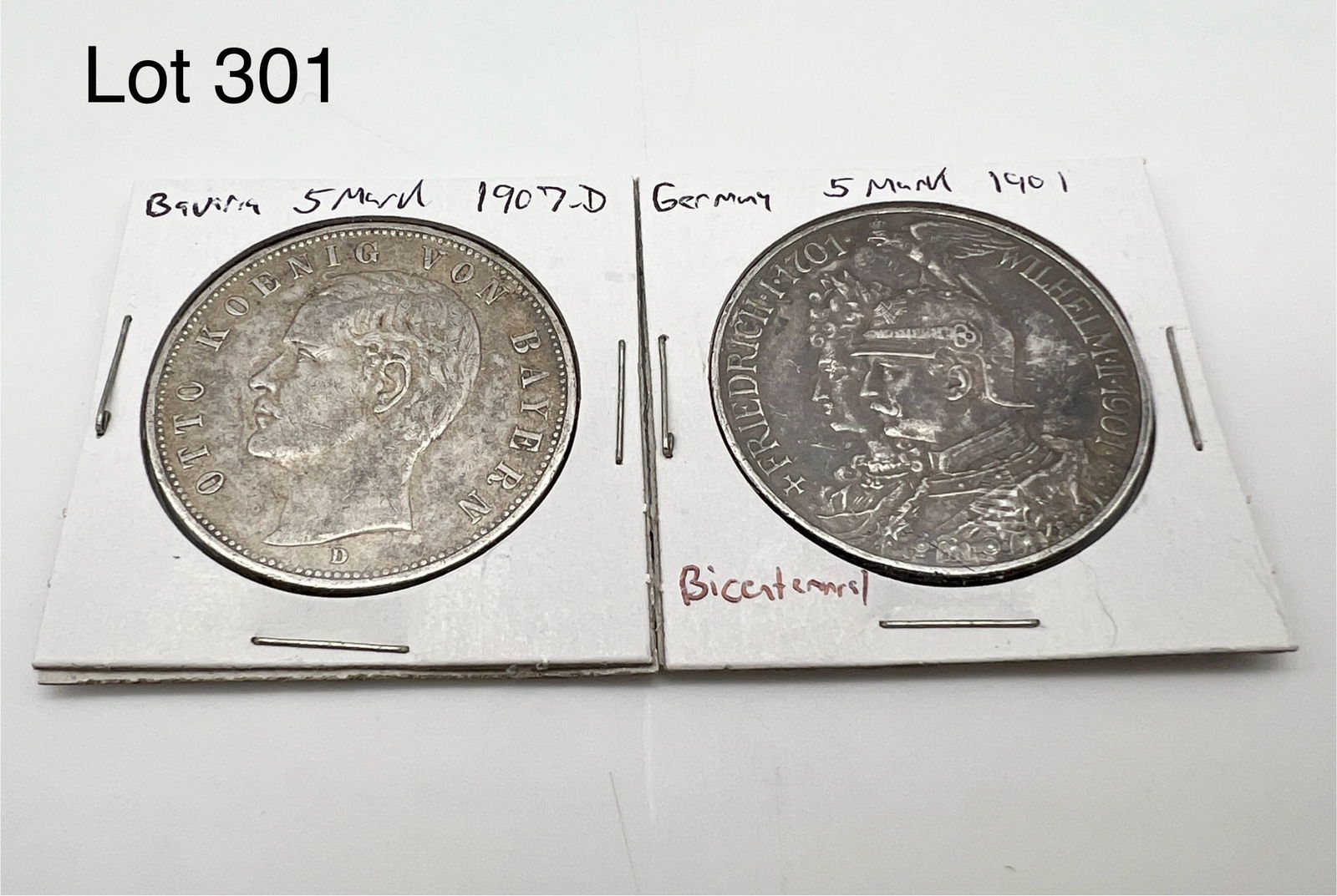 A Lot of 2 Funf (5) Marks German States / Prussia Silver Coins (1 of 5)
