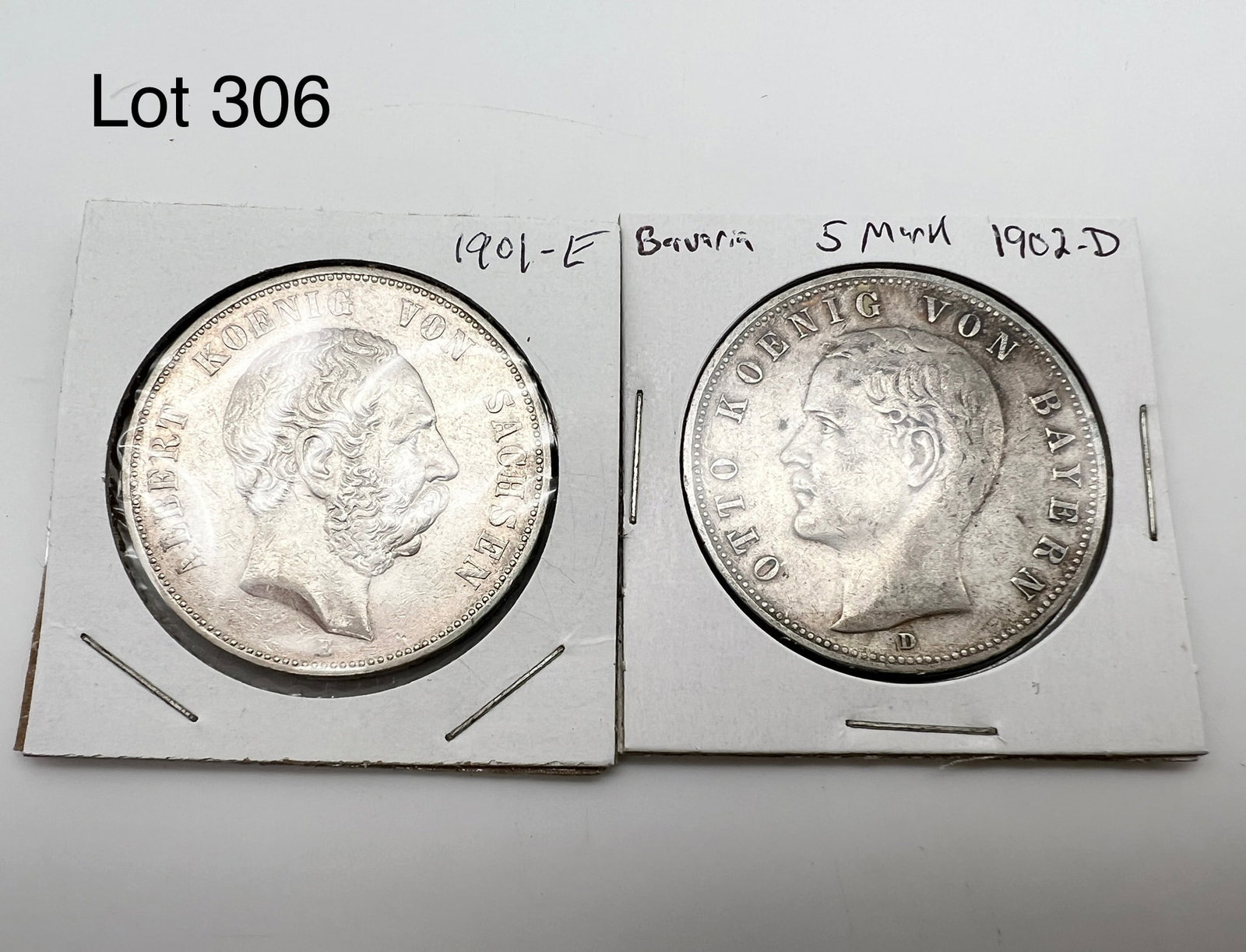 A Lot of 2 Funf (5) Marks German States / Prussia Silver Coins (1 of 5)