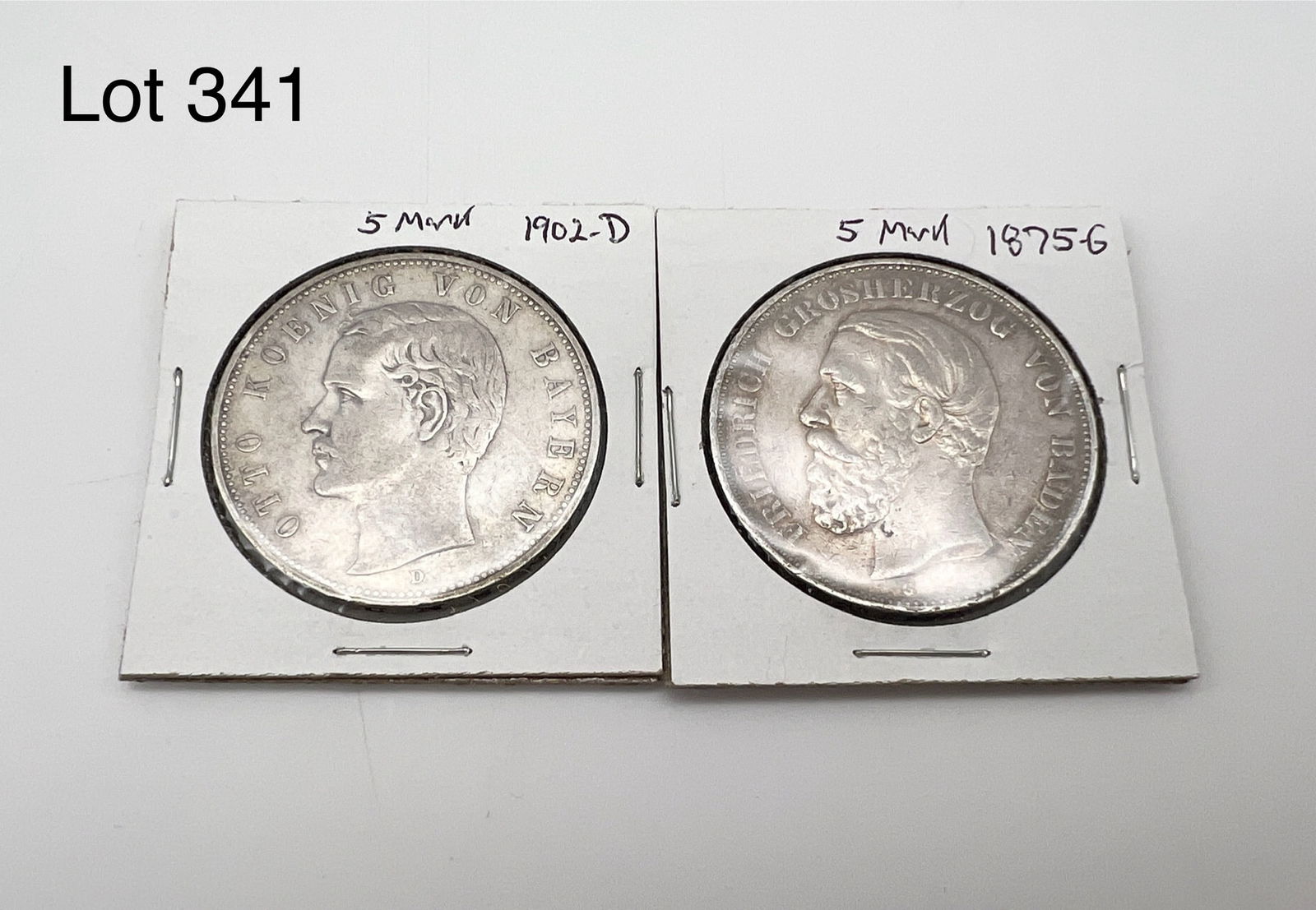 A Lot of 2 Funf (5) Marks German States / Prussia Silver Coins (1 of 2)