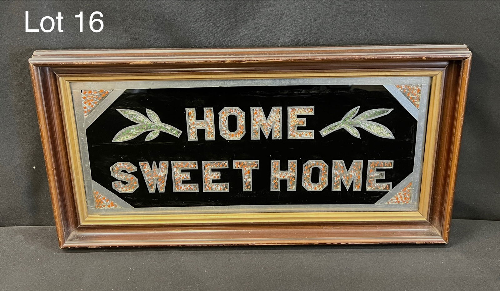 Antique Reverse Painted Glass Foil "Home Sweet Home" Wall Art (1 of 5)