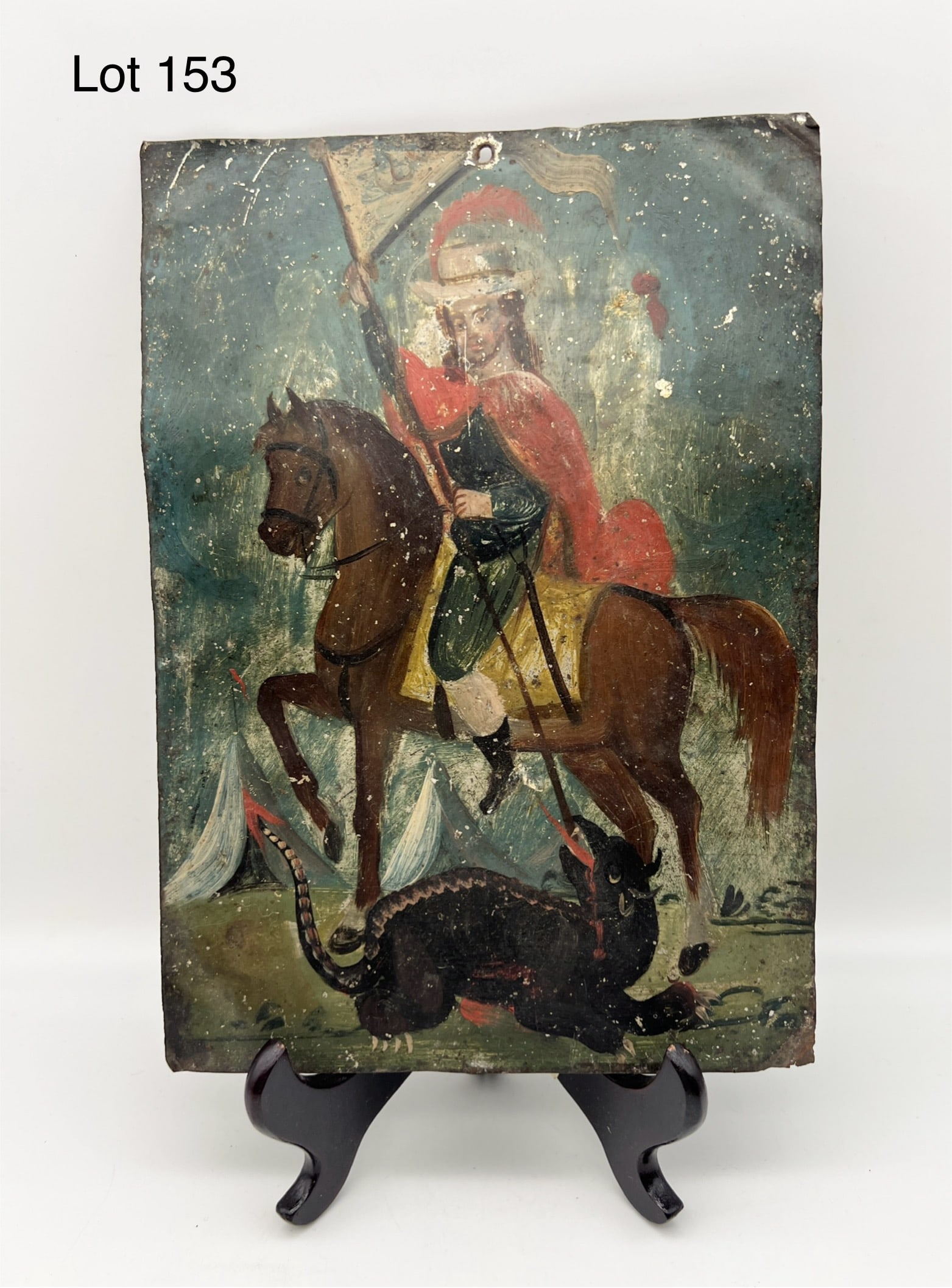 Vintage Hand Painted Retablo of 'St. George Slaying The Dragon' (1 of 4)