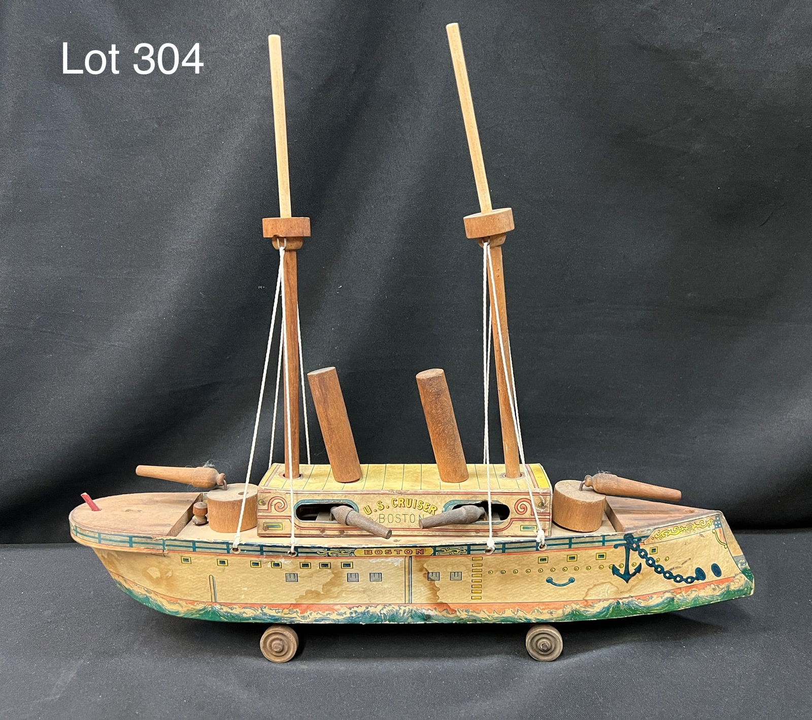 1890's Bliss Toys "U.S. Cruiser Boston" Paper Litho Spanish American War Ship (1 of 10)