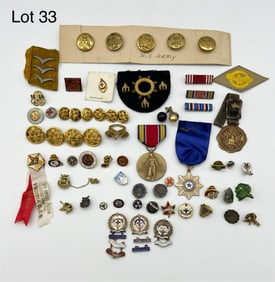 Assorted Army, Fraternal, Military and Ecclesiastical Jewelry and Medals