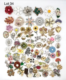 Fabulous Assortment of Vintage Brooches Featuring Florals and Foliage