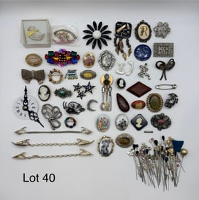 Nice Selection of Vintage Brooches and Clips inc Scarabs and Marcasite