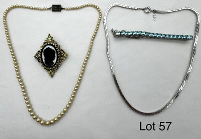 Lot of Vintage Jewelry Inc Gemstone Bracelet and Trifari Chain