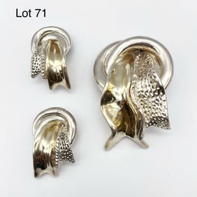 Statement Sterling Silver Brooch and Earring Set