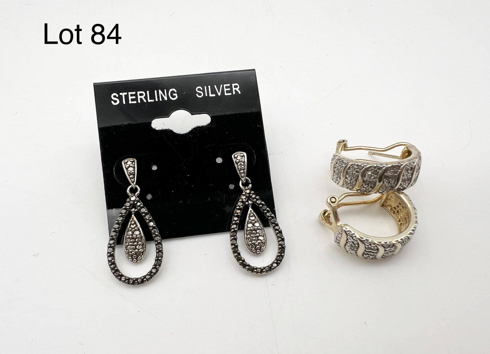 Pair of Sterling Pave Diamond Earrings (1 of 3)