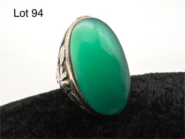 Vintage Nickel Silver Jade Ring