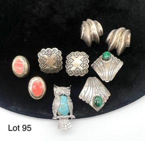 Sterling Silver Beau Craft Owl Brooch With Group Sterling Earrings