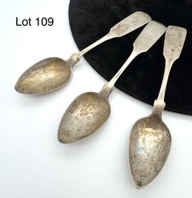 Three Antique J. Hall Coin Silver Tablespoons