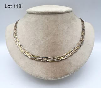 Sterling Silver Vermeil Multi Toned Braided Necklace