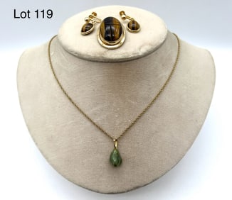 Lot of Gold Filled Jewelry Including Tigers Eye Scarab