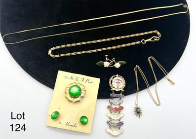 Group of Vintage Gold Filled Jewelry Including Pocket Watch Chain