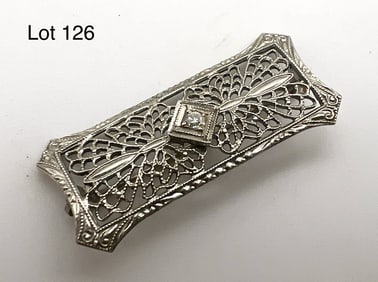 Art Deco 9k White Gold and Diamond Brooch