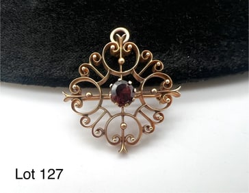 10K Yellow Gold Garnet Brooch/Pendant