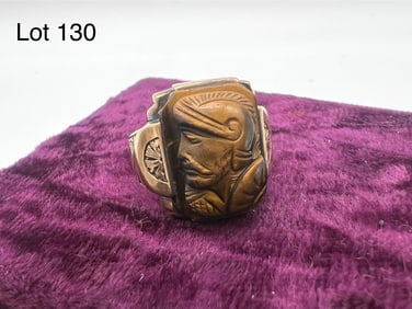 Vintage 10K Gold Roman Soldier Tiger Eye Ring