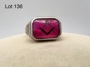 10K White Gold Vintage Masonic Ring