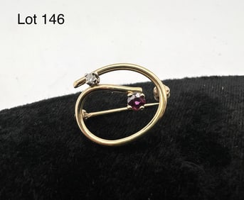 14K Gold Ruby Brooch