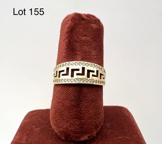 14K Gold Greek Key Diamond Band