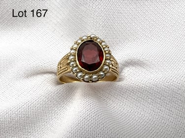 14K Gold Ruby and Pearl Ring