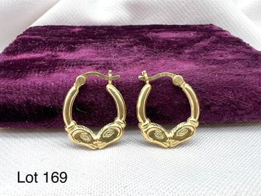 14K Gold Rams Head Hoop Earrings