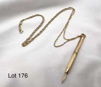 Victorian Gold Filled Toothpick Pendant W/ 14K Gold Twist Chain Necklace