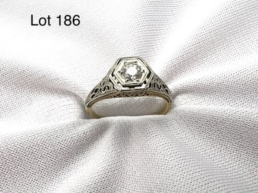 14K Art Deco Diamond Solitaire Ring