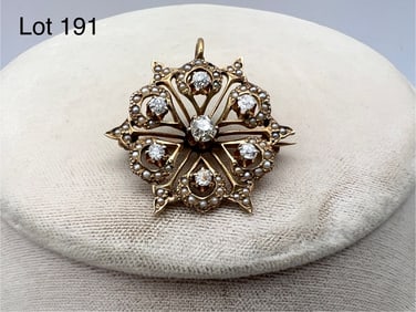 Vintage 14K Gold Diamond Pin