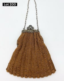 1920s Amber Beaded Purse W/ Filigree Frame
