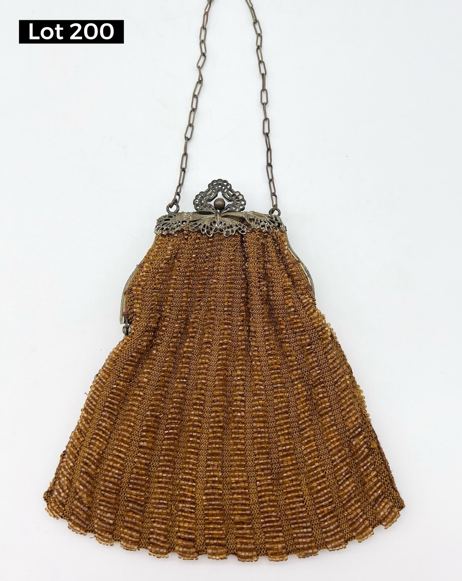 1920s Amber Beaded Purse W/ Filigree Frame (1 of 7)