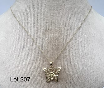 14K Gold Butterfly Pendant Necklace
