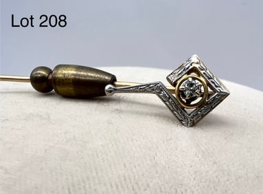 Art Deco 14K Gold Diamond Stick Pin