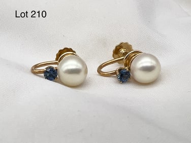 14k Gold Pearl and Topaz Earrings